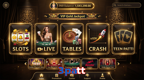 Main screen of 3Patt casino page for PK players